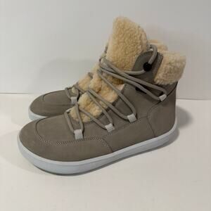 Be Lenka Bliss Cloud Grey Boots Ankle Barefoot Lace Up Sherpa Leather 37 / 5.5